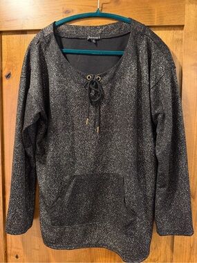 Chances R Black Metallic Lace-Up Pullover Hoodie